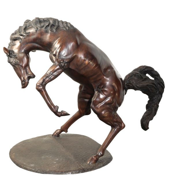 A LARGE BRONZE OF A REARING HORSE