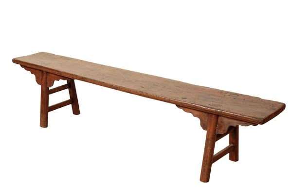 A HARDWOOD AND ELM BENCH