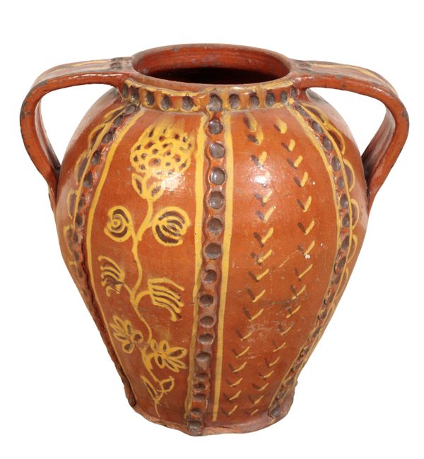 A LARGE STUDIO POTTERY TWIN-HANDLED VASE