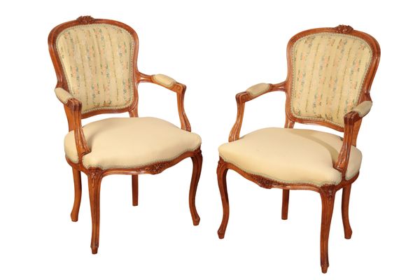 A PAIR OF LOUIS XV STYLE ELBOW CHAIRS