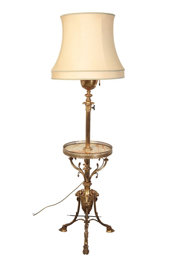 A GILT METAL AND ONYX STANDARD LAMP