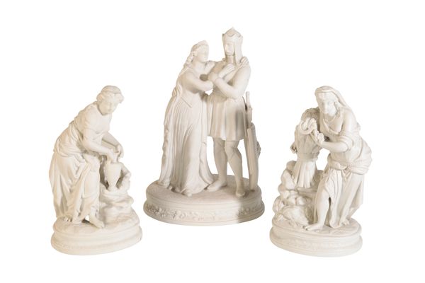 A PARIAN WARE GROUP OF A KNIGHT AND A MAIDEN