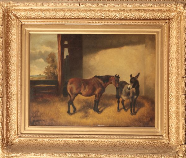 JOHN ALFRED WHEELER (1821-1903) A horse and a donkey in a stable interior