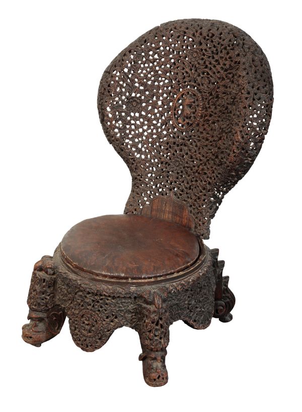 A 19TH CENTURY ANGLO-INDIAN HARDWOOD CHAIR