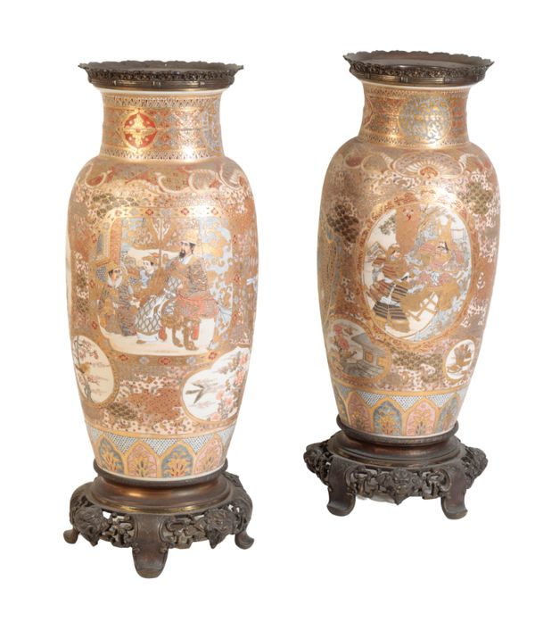 A LARGE PAIR OF SATSUMA VASES