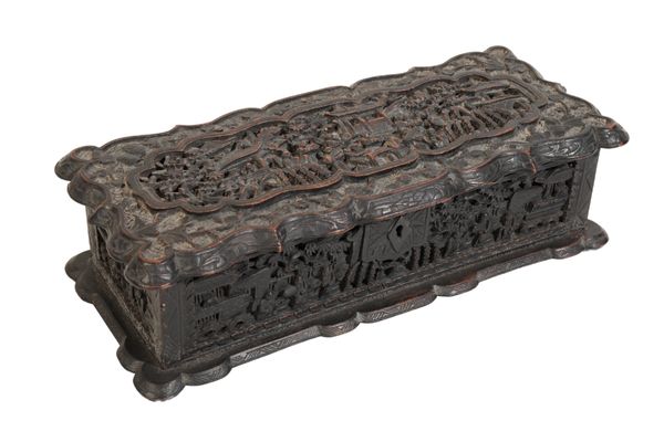 A CHINESE EBONISED WOODEN BOX