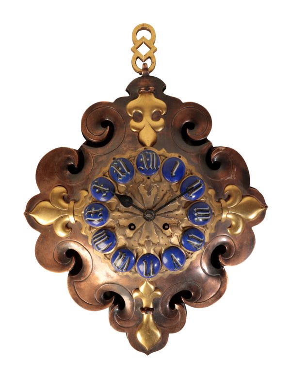 A FRENCH COPPER AND BRASS WALL CLOCK