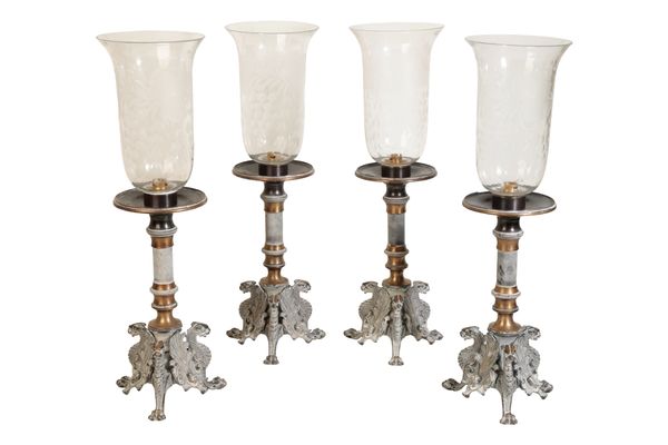 A SET OF FOUR LOUIS PHILIPPE STYLE BRASS TABLE LAMPS