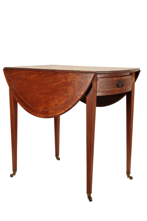 A MAHOGANY AND SATINWOOD CROSSBANDED OVAL PEMBROKE TABLE