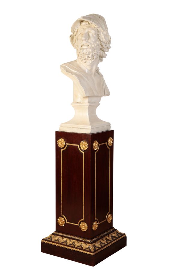 A MAHOGANY AND PARCEL-GILT PEDESTAL IN THE MANNER OF ROBERT ADAM