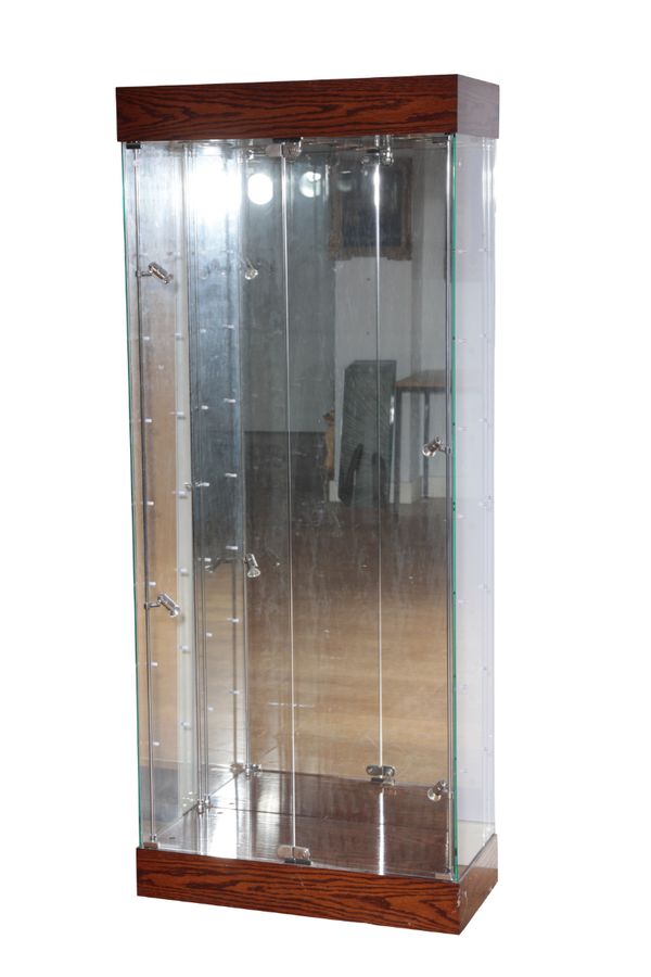 A CONTEMPORARY GLASS DISPLAY CABINET