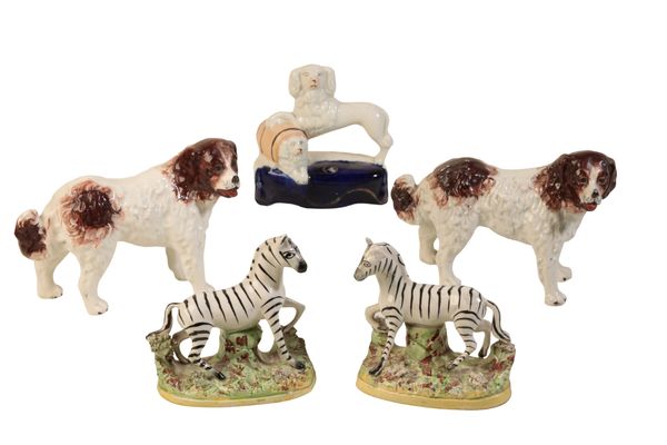 A PAIR OF STAFFORDSHIRE ZEBRAS, 19th century