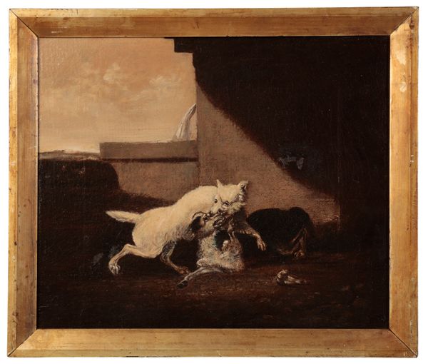 ENGLISH SCHOOL, 19TH CENTURY Dogs fighting over a bone