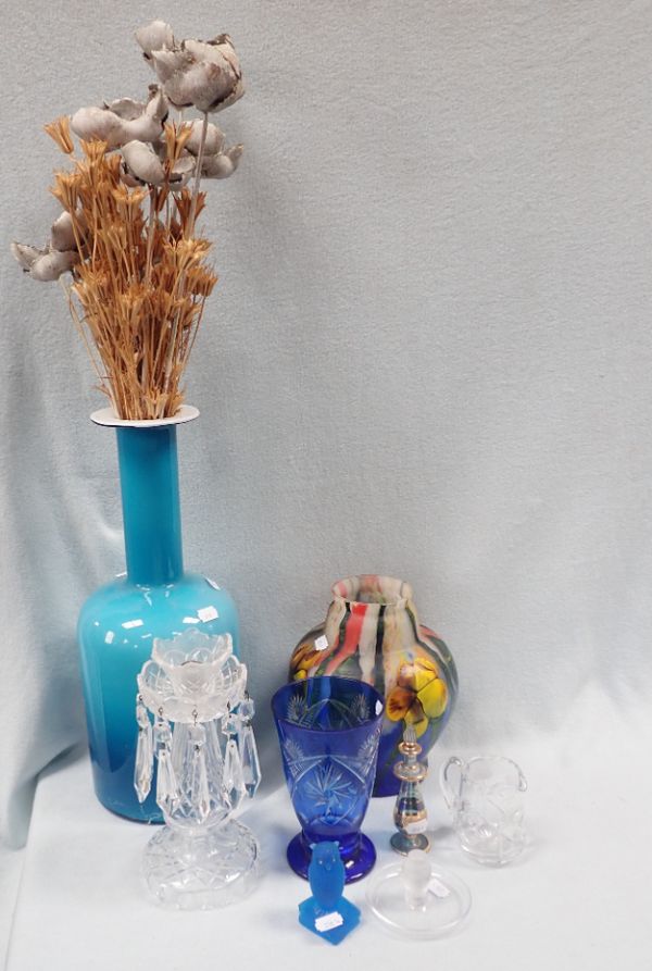 A 'HOLMEGAARD' GLASS VASE  A LALIQUE BIRD AND OTHER SUNDRIES