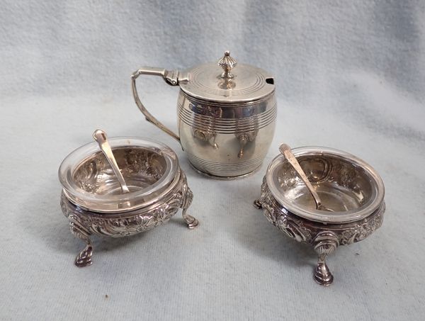 A PAIR OF SILVER FOOTED SALTS