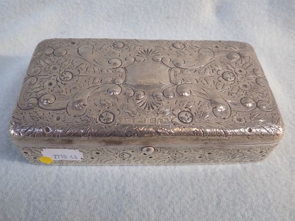 A VICTORIAN SILVER BOX, REPOUSSE DECORATION