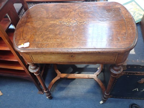 A VICTORIAN BURR WOOD WORK TABLE