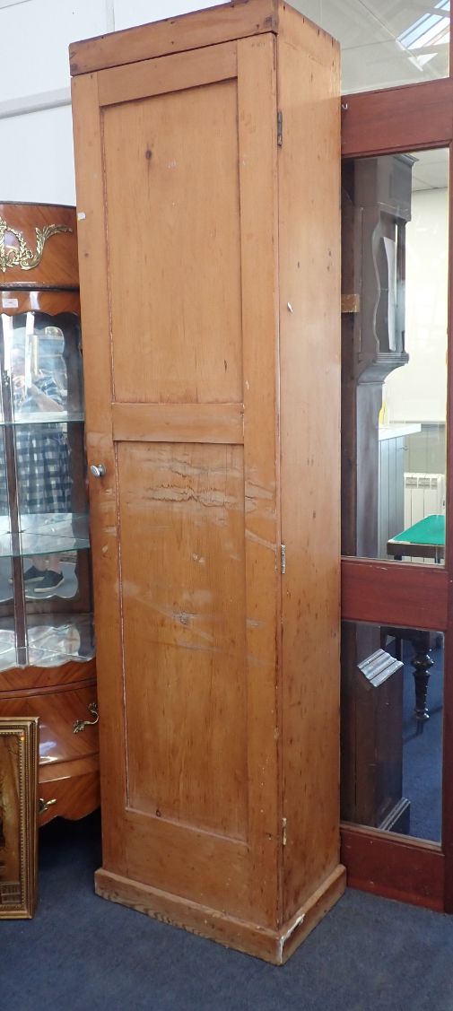 A 19TH CENTURY STRIPPED PINE CUPBOARD OF NARROW PROPORTIONS