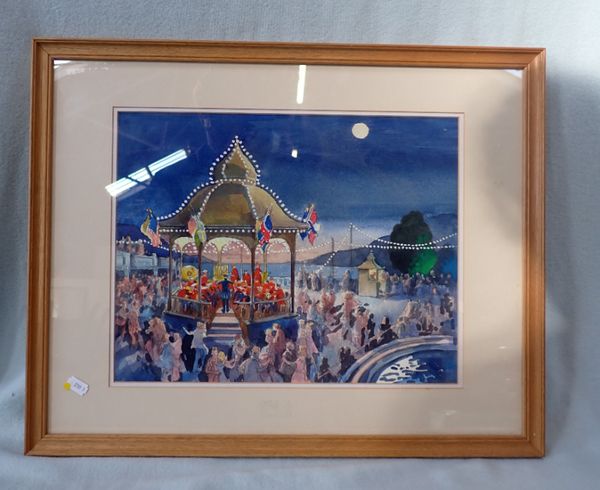 ERIC DAWSON: 'DANCERS AT THE BANDSTAND', WATERCOLOUR