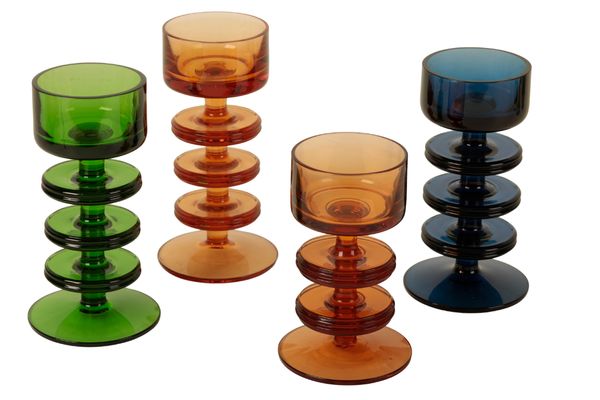 RONALD STENNETT-WILSON: A COLLECTION OF 'SHERINGHAM' ART GLASS CANDLESTICKS