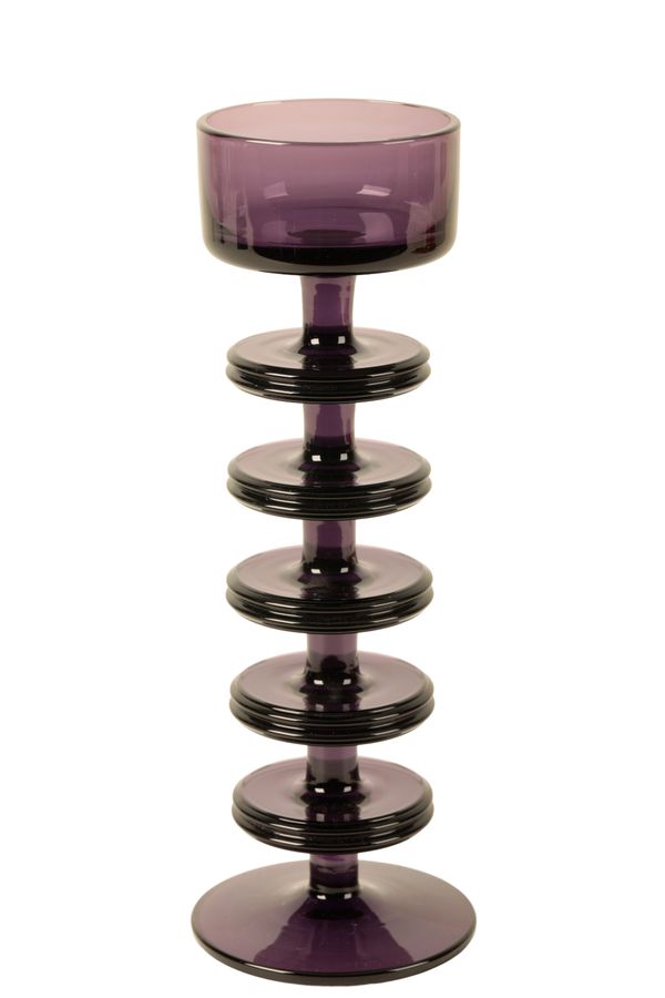 RONALD STENNETT-WILSON FOR WEDGWOOD: A LARGE FIVE-RING AMETHYST 'SHERINGHAM' ART GLASS CANDLESTICK