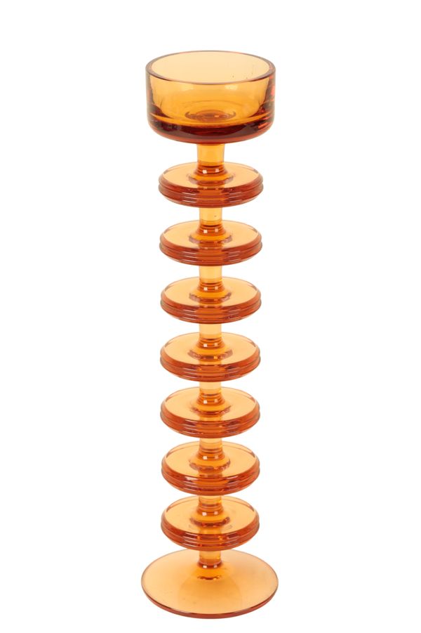 RONALD STENNETT-WILSON: A LARGE SEVEN-RING TOPAZ 'SHERINGHAM' ART GLASS CANDLESTICK