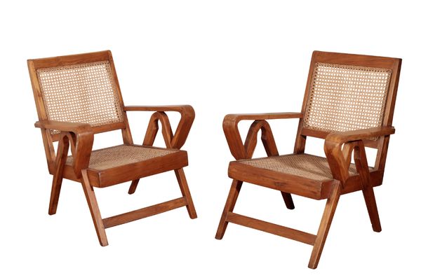 PIERRE JEANNERET (1896-1967) FOR CHANDIGARH:  A PAIR OF TEAK ARMCHAIRS PJ-010610