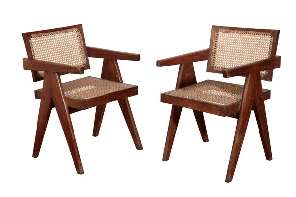 PIERRE JEANNERET (1896-1967) FOR CHANDIGARH:  A PAIR OF TEAK ARMCHAIRS PJ-010100T