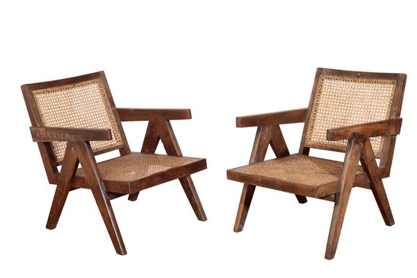 PIERRE JEANNERET (1896-1967) FOR CHANDIGARH:  A PAIR OF TEAK ARMCHAIRS PJ-010104T