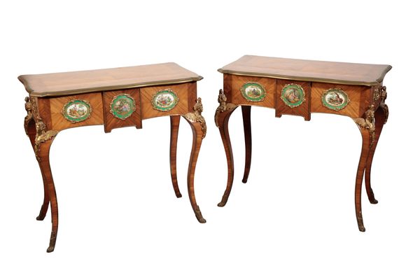 A PAIR OF ROSEWOOD AND KINGWOOD SIDE TABLES  OF LOUIS XV STYLE