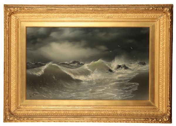 HENRY E. TOZER (1864-c.1938) Waves crashing against the shore