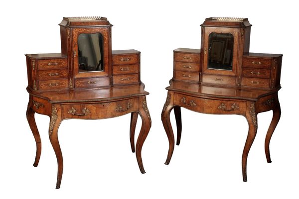 A PAIR WALNUT AND MARQUETRY CABINETS OF LOUIS XV STYLE, circa 1860