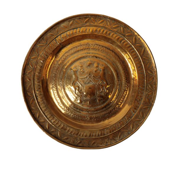 A NETHERLANDISH BRASS ALMS DISH, 17th/18th century