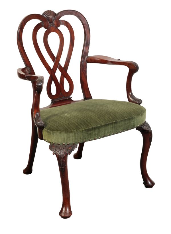 A GEORGE II MAHOGANY ARMCHAIR