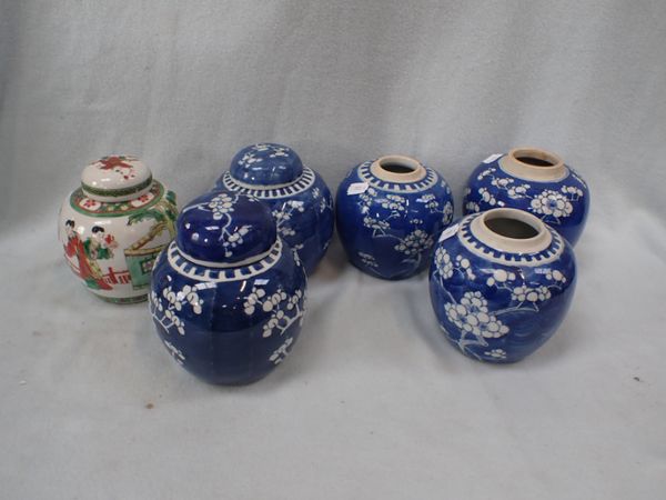 FIVE CHINESE 'PRUNUS' GINGER JARS