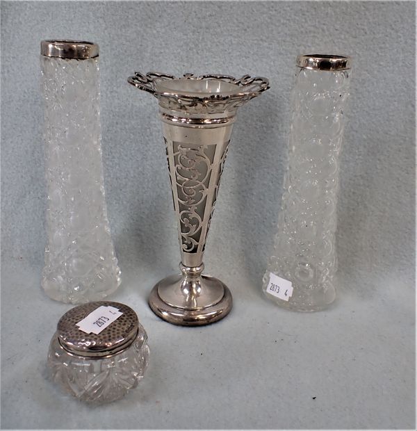 A SILVER  MOUNTED TRUMPET VASE