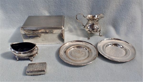 A PAIR OF SMALL SILVER DISHES, A SALT