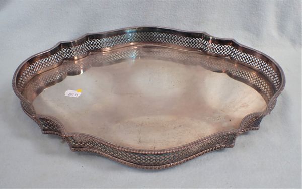 A SILVER PLATED GALLERIED TRAY