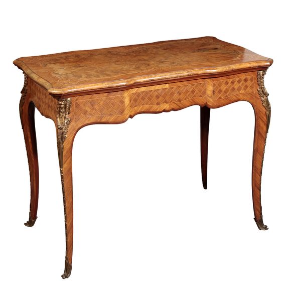 A BURR WALNUT AND KINGWOOD  SERPENTINE CARD TABLE OF DIRECTOIRE STYLE