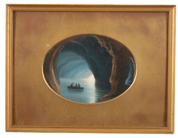 NEAPOLITAN SCHOOL, 19TH CENTURY Figures in a fishing boat in the bay under a moonlit sky