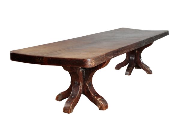 THE POXWELL MANOR REFECTORY TABLE: AN IMPORTANT OAK AND ELM "MONASTIC" REFECTORY TABLE,