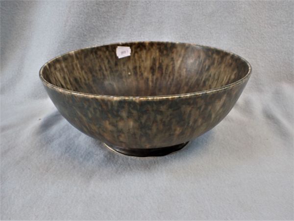 A GREEN MATT GLAZED RUSKIN BOWL