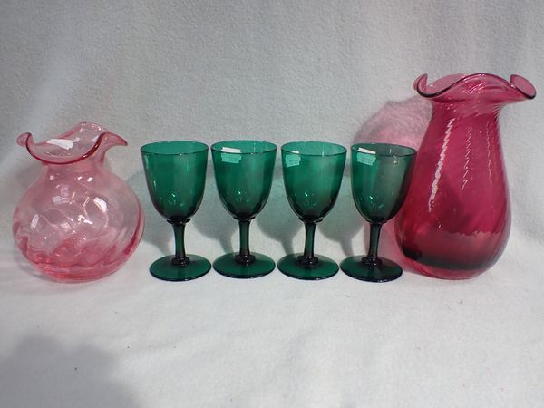 FOUR VICTORIAN GREEN WINEGLASSES