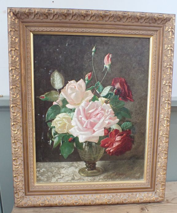 VASE OF ROSES, OIL ON CANVAS