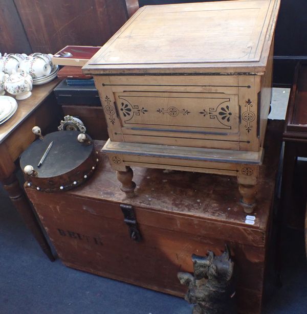 A 19TH CENTURY PAINTED ASH STEP COMMODE, WITH ORIGINAL DECORATION