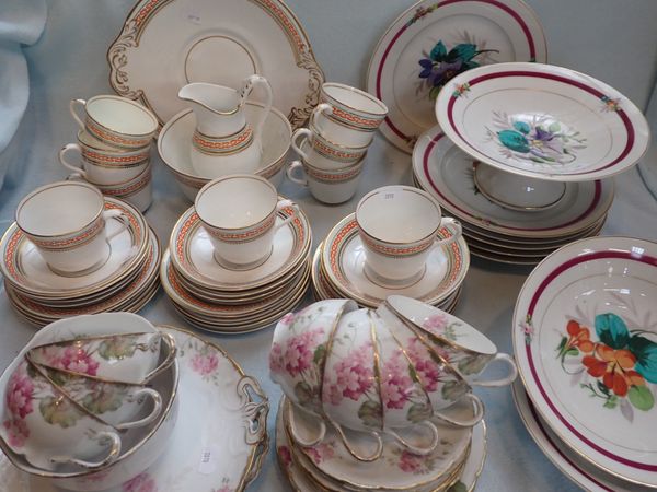 A VICTORIAN TEA SERVICE WITH PAINTED AND GILT BANDS