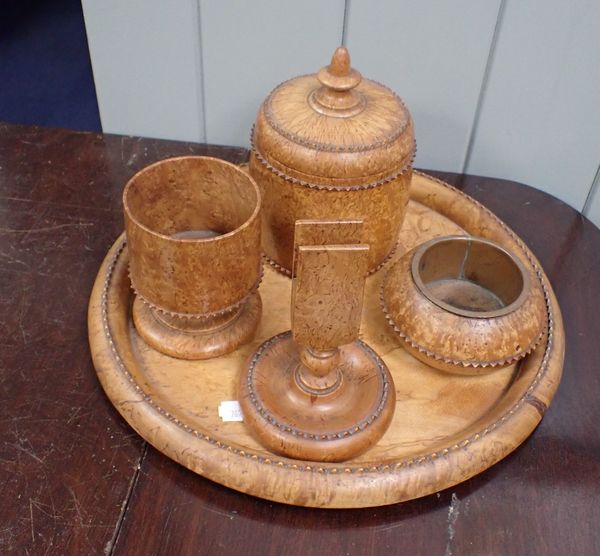 A TURNED BURRWOOD SMOKING SET