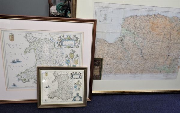 A FRAMED 1930S ORDNANCE SURVEY ROAD MAP, NORTH DEVON