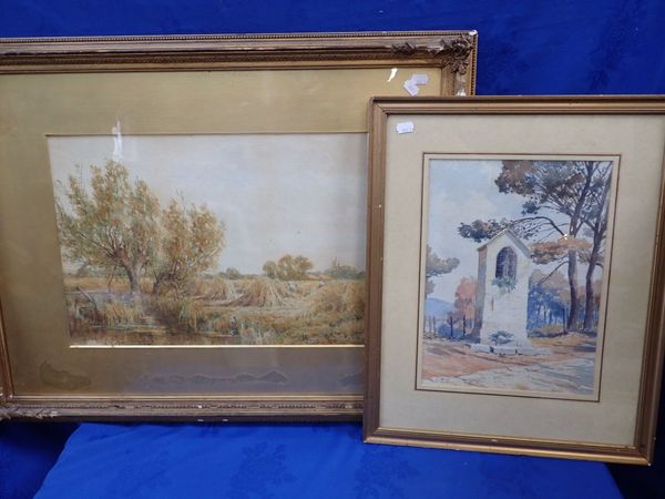 A VICTORIAN WATERCOLOUR, HARVEST SCENE