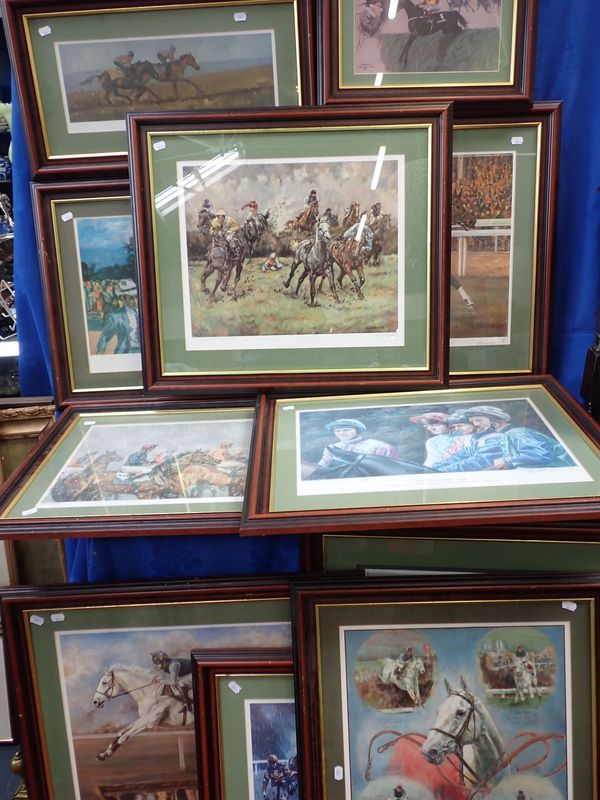 A COLLECTION OF FRAMED RACING PRINTS